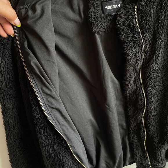 4SIENNA Black Faux Fur Bomber Jacket Size - Picture 4 of 11